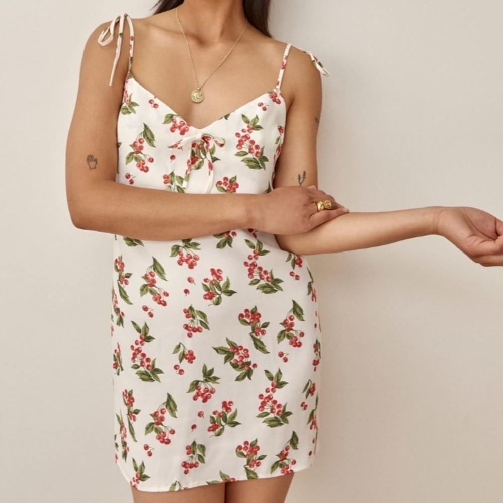 Reformation chandler mini cherry tie strap dress - Picture 3 of 11